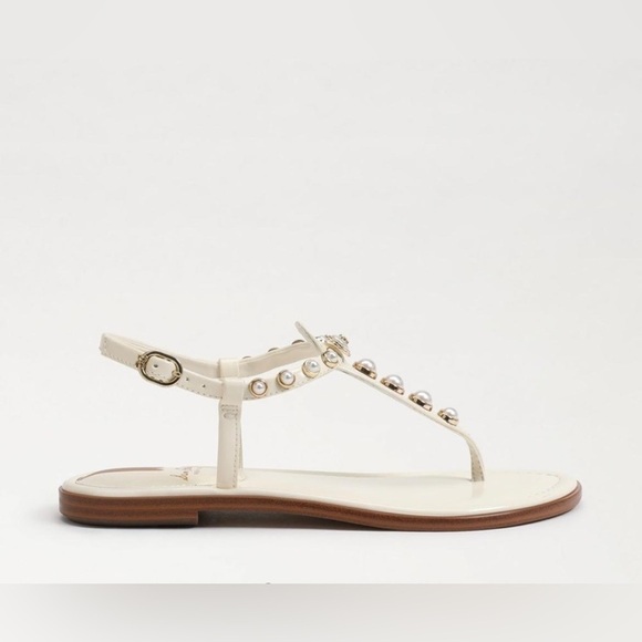 Sam Edelman Gigi Patent Pearl Embellished Thong T- Strap Sandals - NWT - Picture 3 of 11